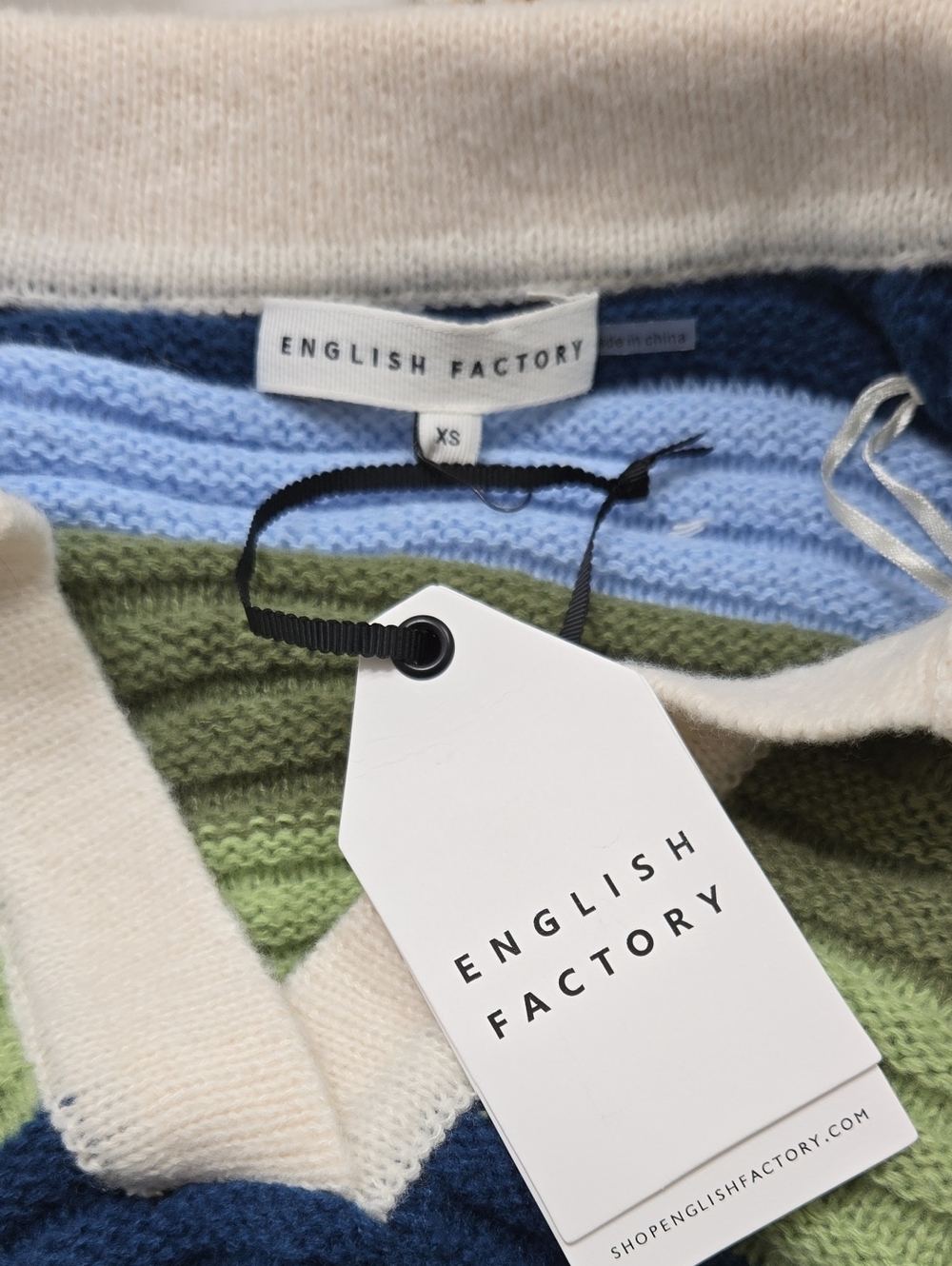 English Factory Striped V-Neck Sweater in Blue, Green & Cream - Picture 5 of 6